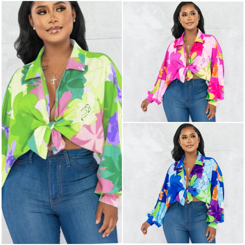 “Garden Of Love” Open Tie Balloon Long Sleeve Top Shirt
