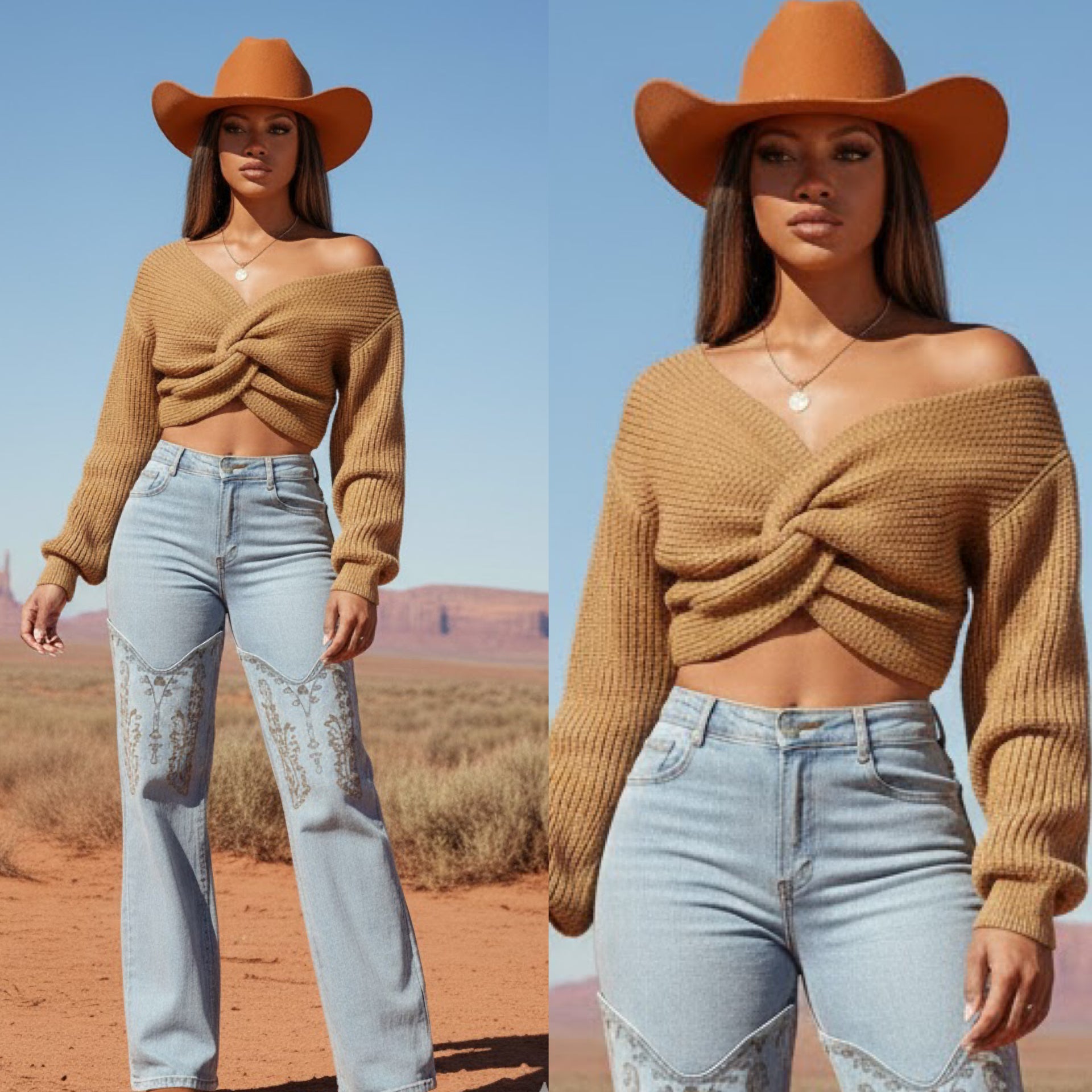 “Twisted” Relaxed Long Sleeve Knit Crop Sweater