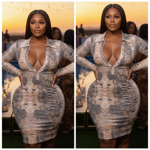 Lightweight Snake Print Long Sleeve Dress