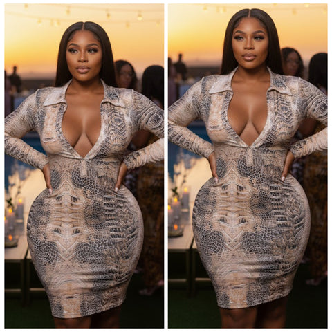Lightweight Snake Print Long Sleeve Dress
