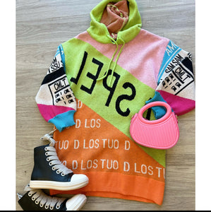 “Subway” Multicolor Hooded Sweater Dress