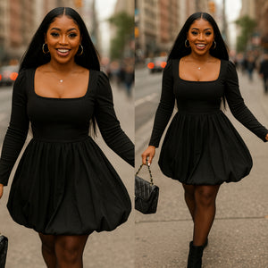 “Shelly” Black Long Sleeve Balloon Dress