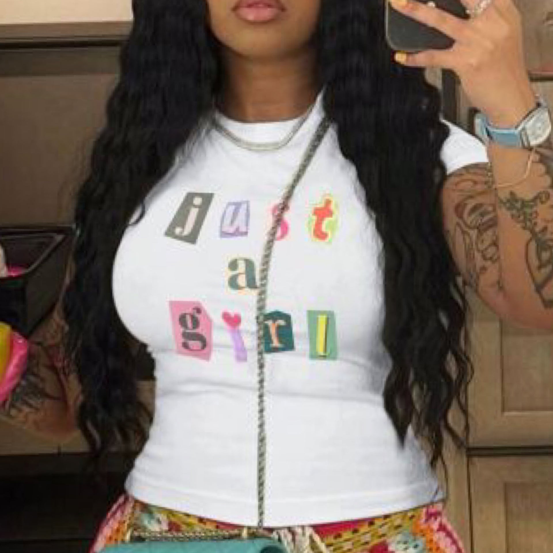 “Just a Girl” Womens Full Graphic Tee Shirt