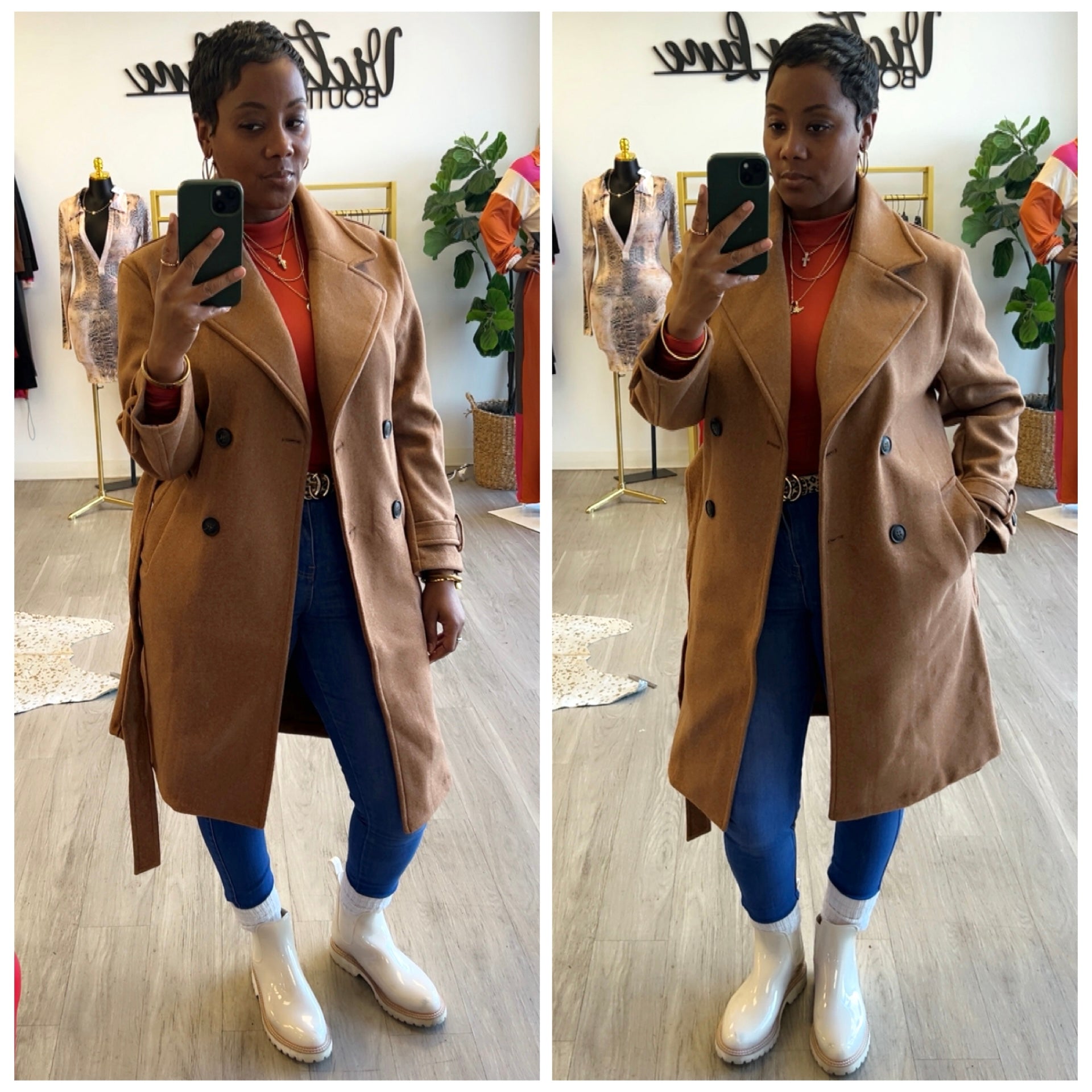 “Julia” Brown Double Breasted Belted Trench Coat
