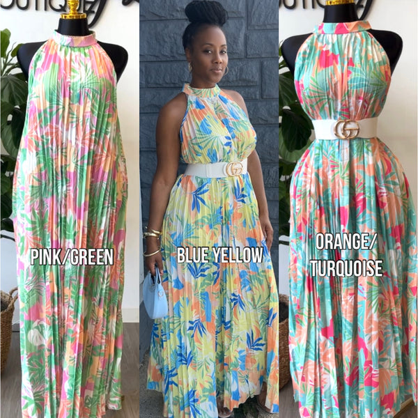 “Monaco” Multicolor Pleated Maxi Dress