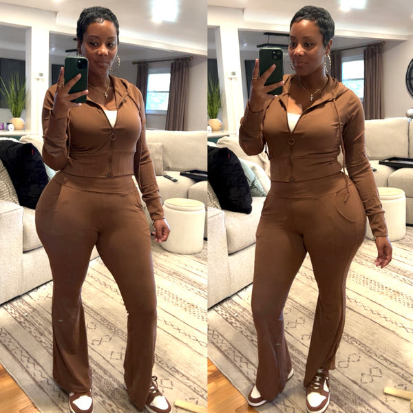 “On the Go” Bell Bottom 2 Piece Hoodie Athletic Set