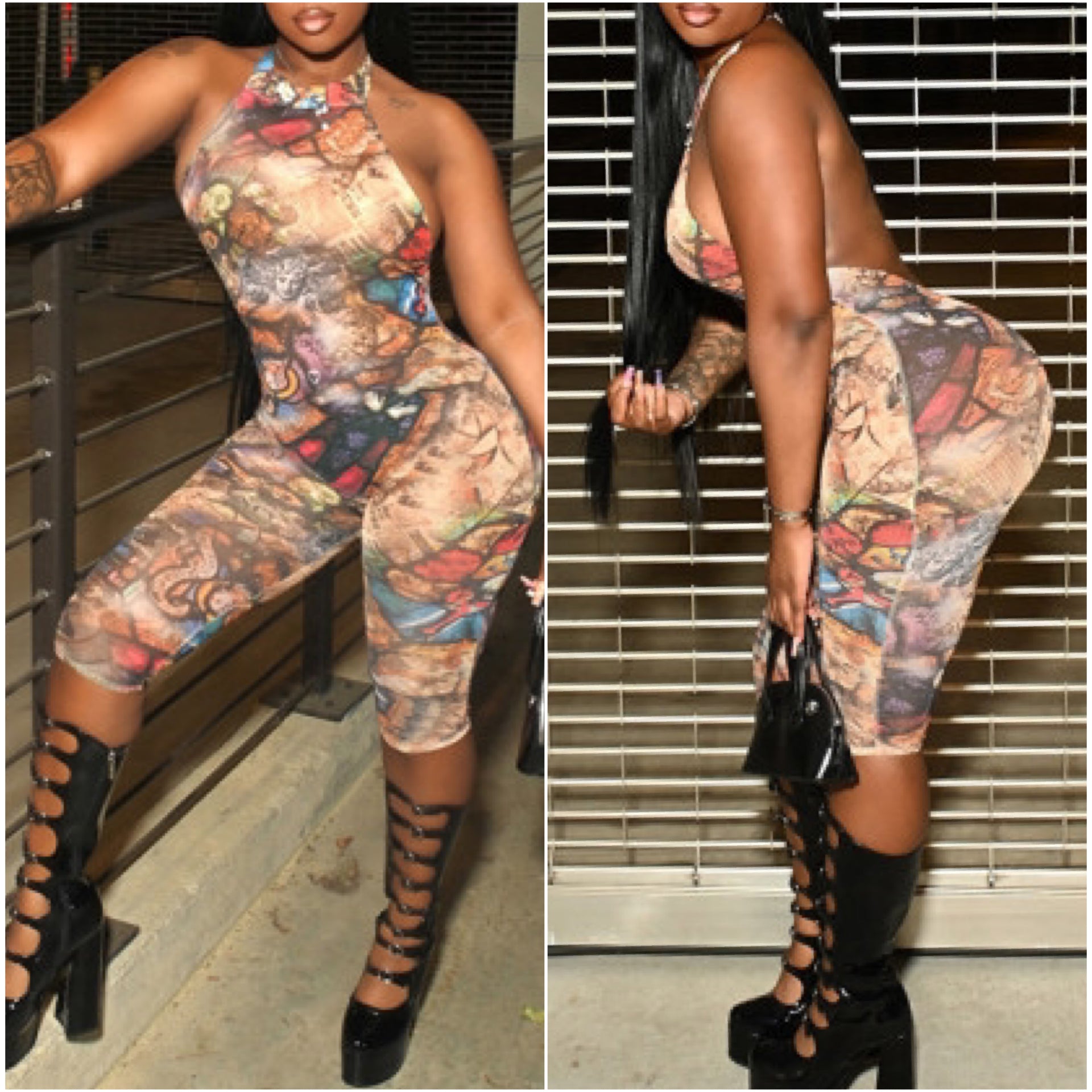 “Keisha” Sleeveless Graphic Print Capri Jumpsuit