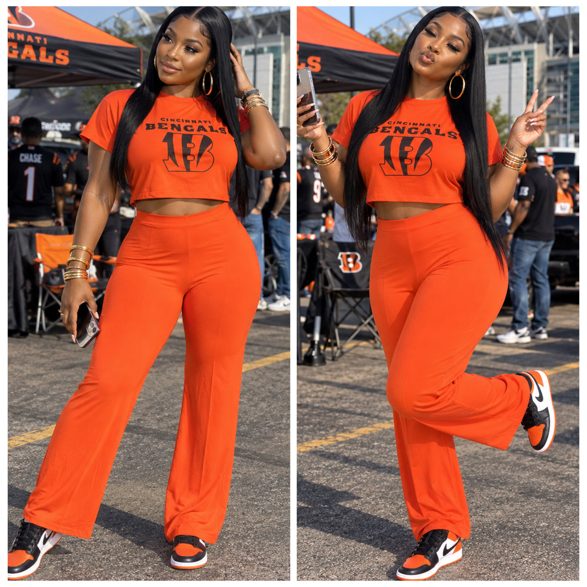 Crop Short Sleeve Orange Bengals Pant Set
