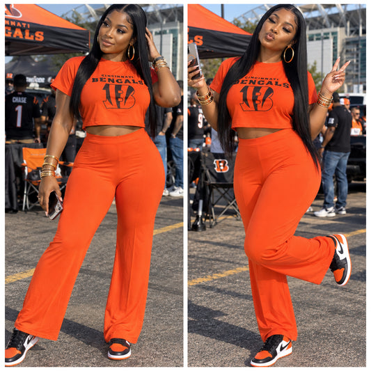 Crop Short Sleeve Orange Bengals Pant Set