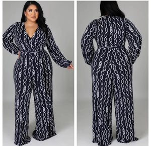 Navy Link Long Sleeve Stretch Jumpsuit