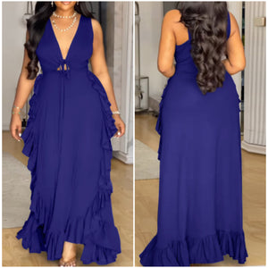 “Blue Bell” Royal Blue Ruffle Maxi Dress