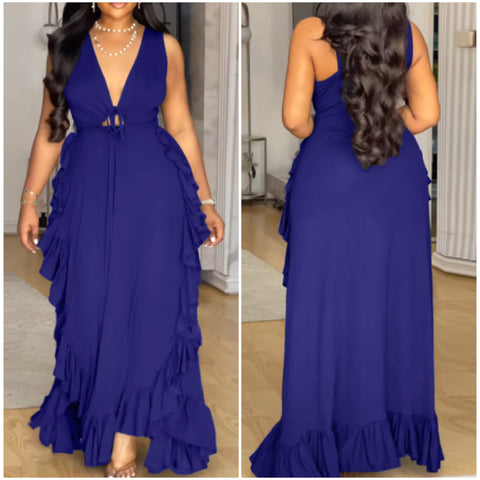 “Blue Bell” Royal Blue Ruffle Maxi Dress