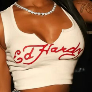 Crop Split Ribbed Graphic Tank Top