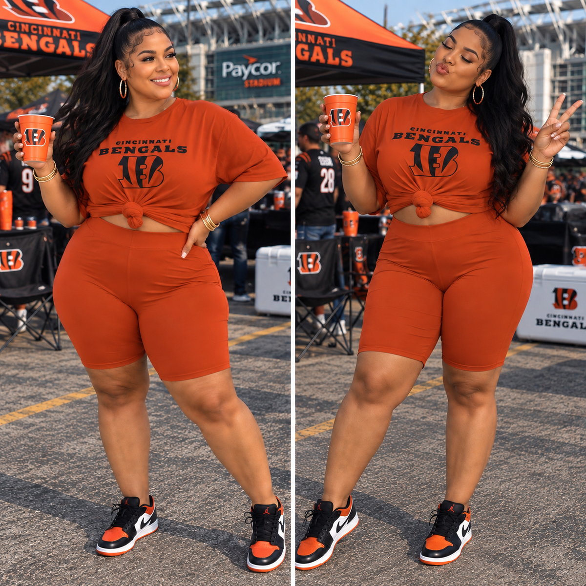 3X Oversized Plus size Orange Bengals Biker Set