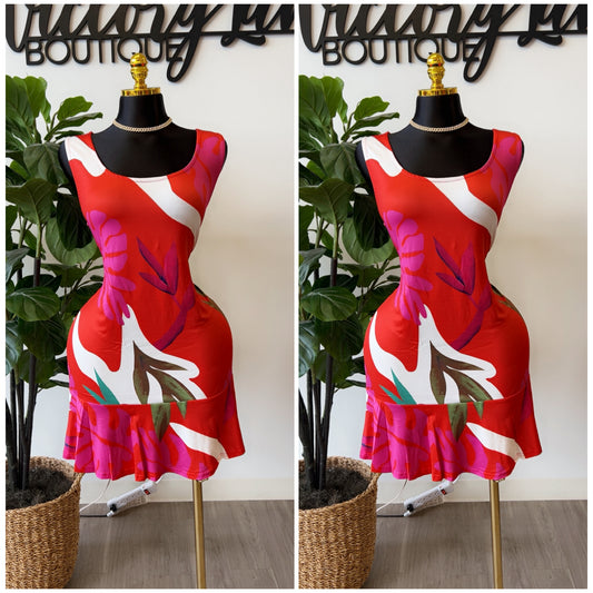 “Tropicana” Ruffle Hem Tank Dress