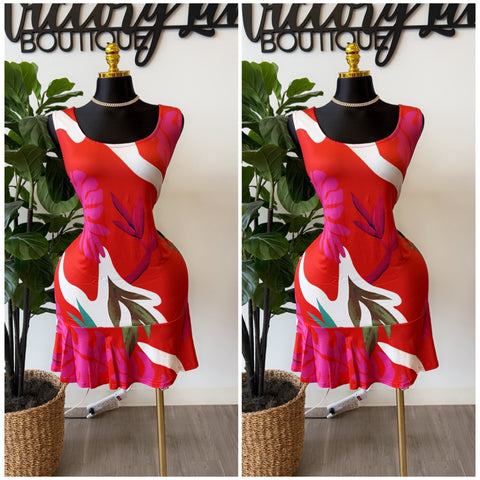 “Tropicana” Ruffle Hem Tank Dress