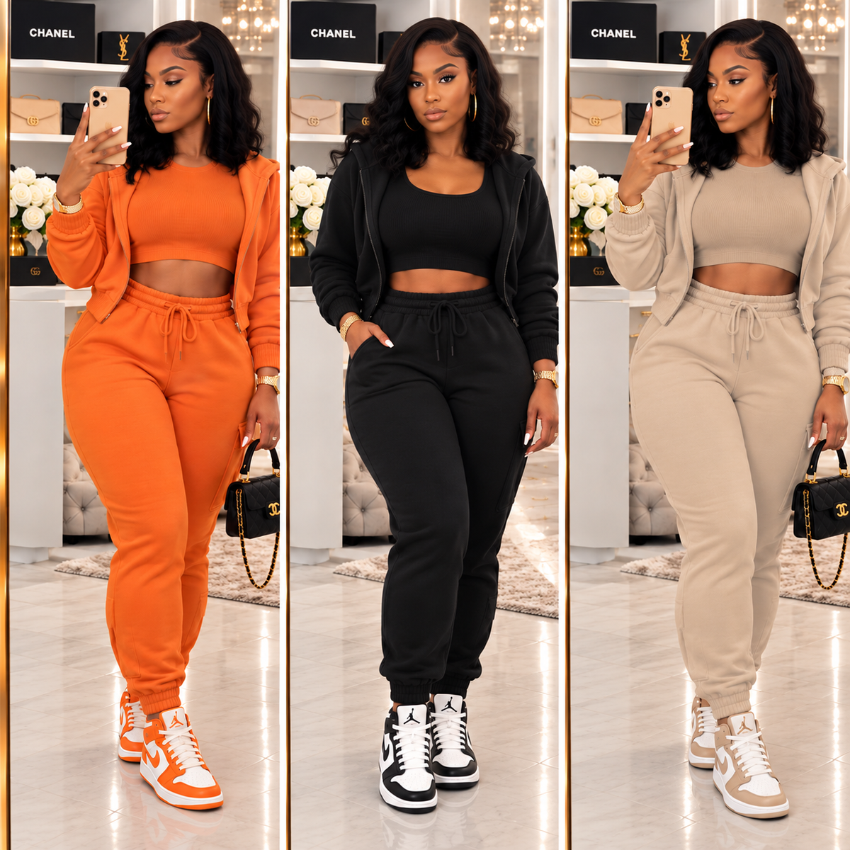 “Lounge with Me” 3 Piece Crop Jacket Jogger Set