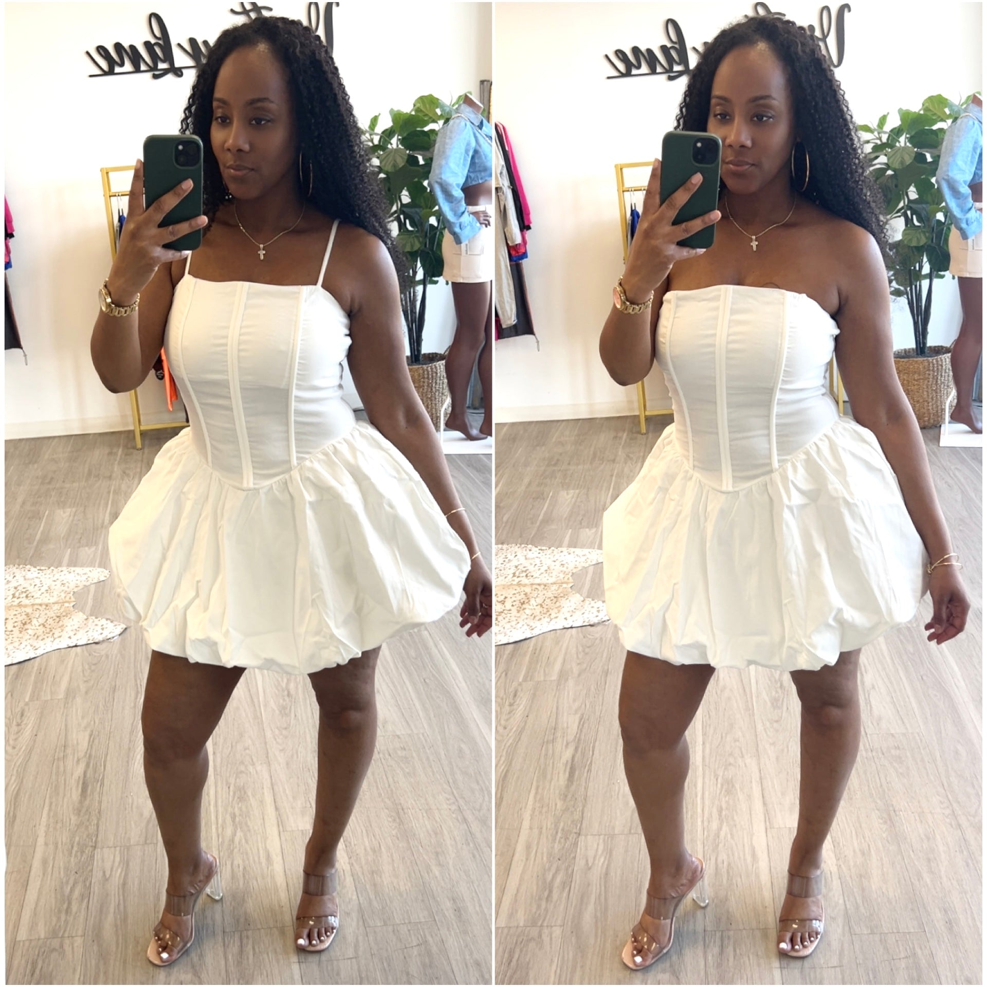 “Poppy” White Balloon Spaghetti Strap Corset Mini Dress
