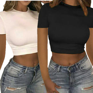 Short Sleeve Stretch Crop Top Shirt