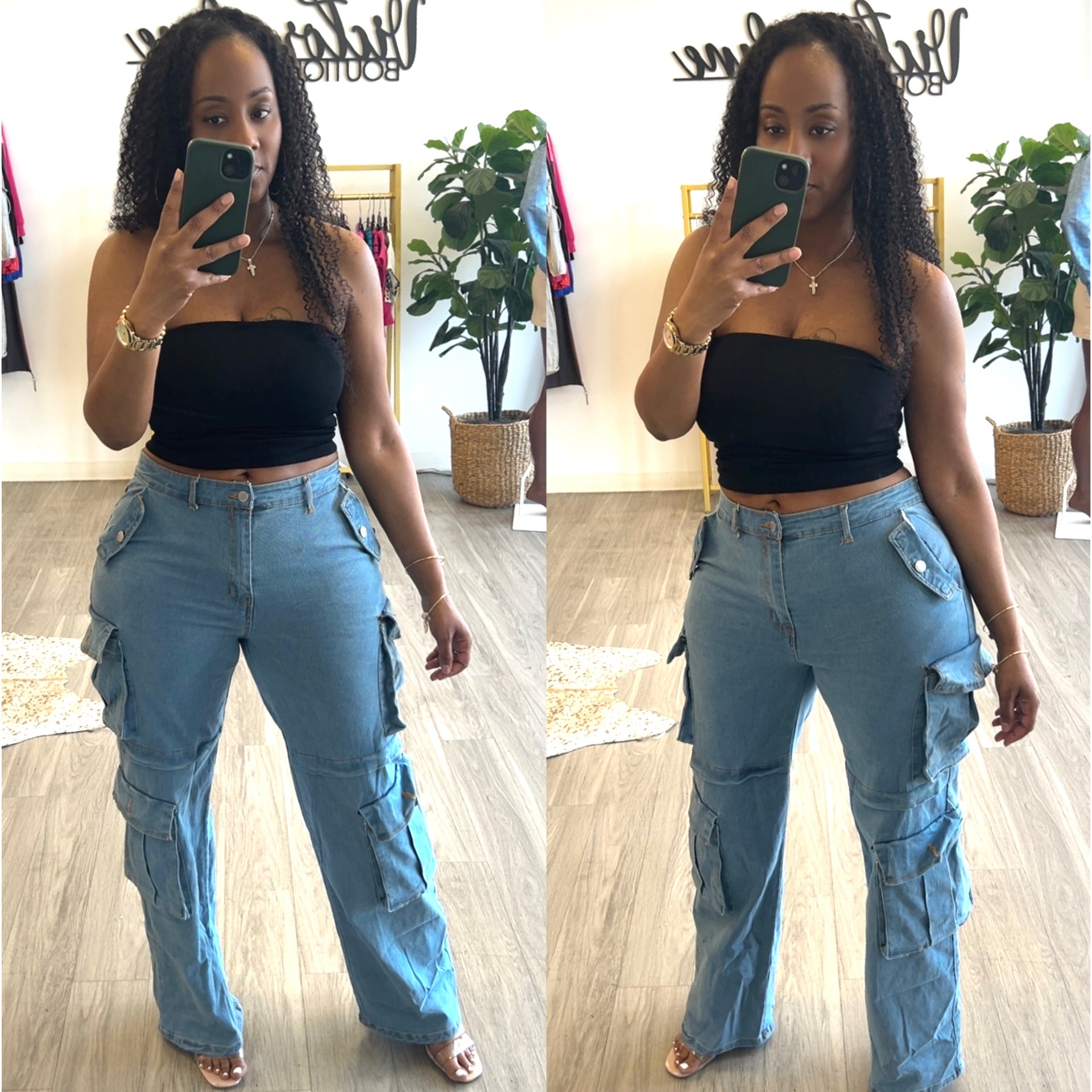“Dakota” Stretch Denim Cargo Medium Wash Jeans