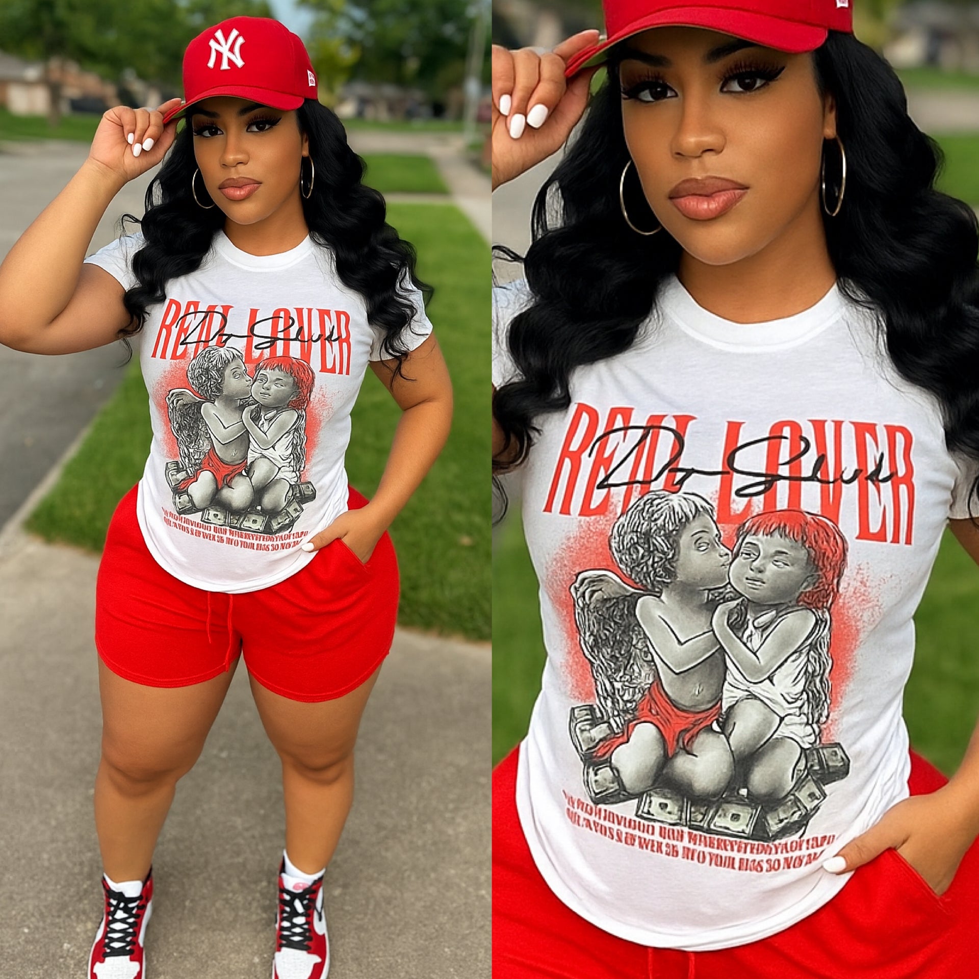 “Lover” Red & White Graphic Print Tee Shirt