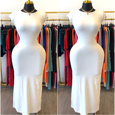 White Cap Sleeve Cotton Maxi Dress