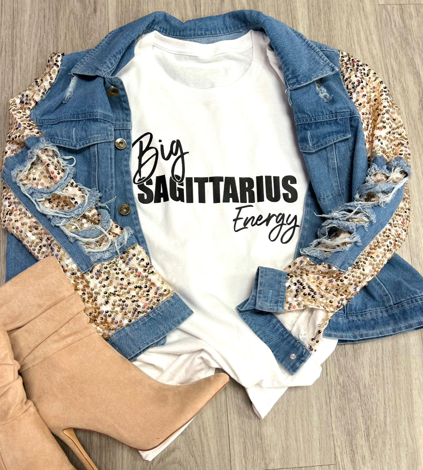 “Big Energy” Crew Neck Zodiac Birthday Graphic Tee Shirt