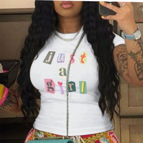 “Just a Girl” Womens Full Graphic Tee Shirt