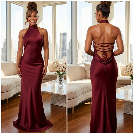 Satin Backless Maxi Dress