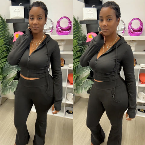 “On the Go” Bell Bottom 2 Piece Hoodie Athletic Set