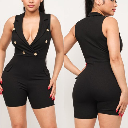“Yoyo” Black Sleeveless Romper