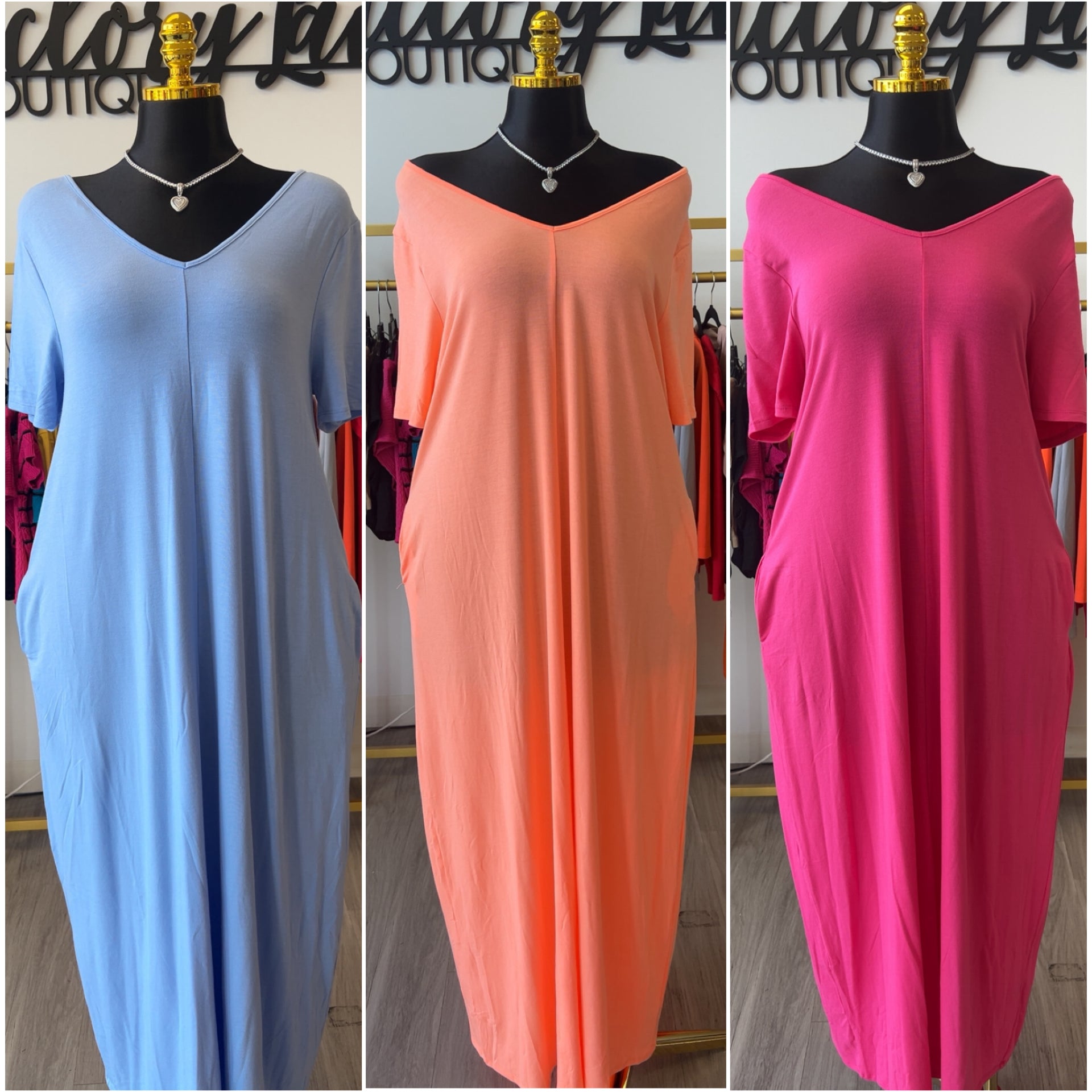“Amy” V Neck Plus Size Maxi Dress