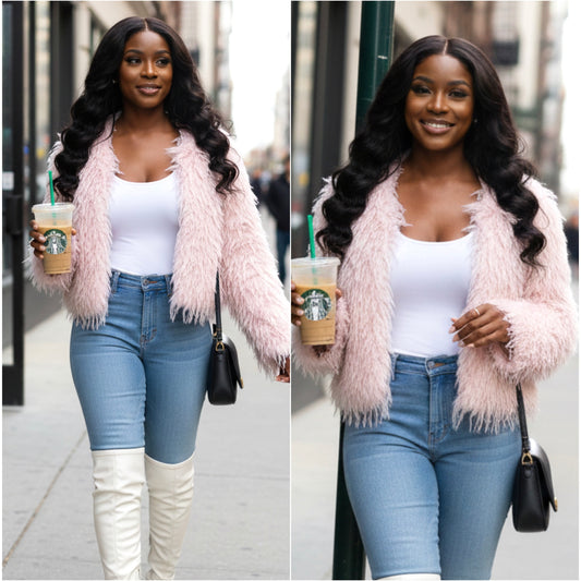 Light Pink Long Crop Shag Cardigan
