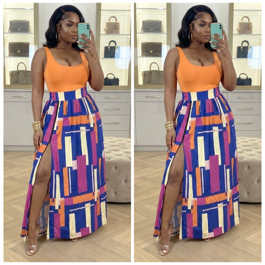 Abstract Multi Color Maxi Skirt