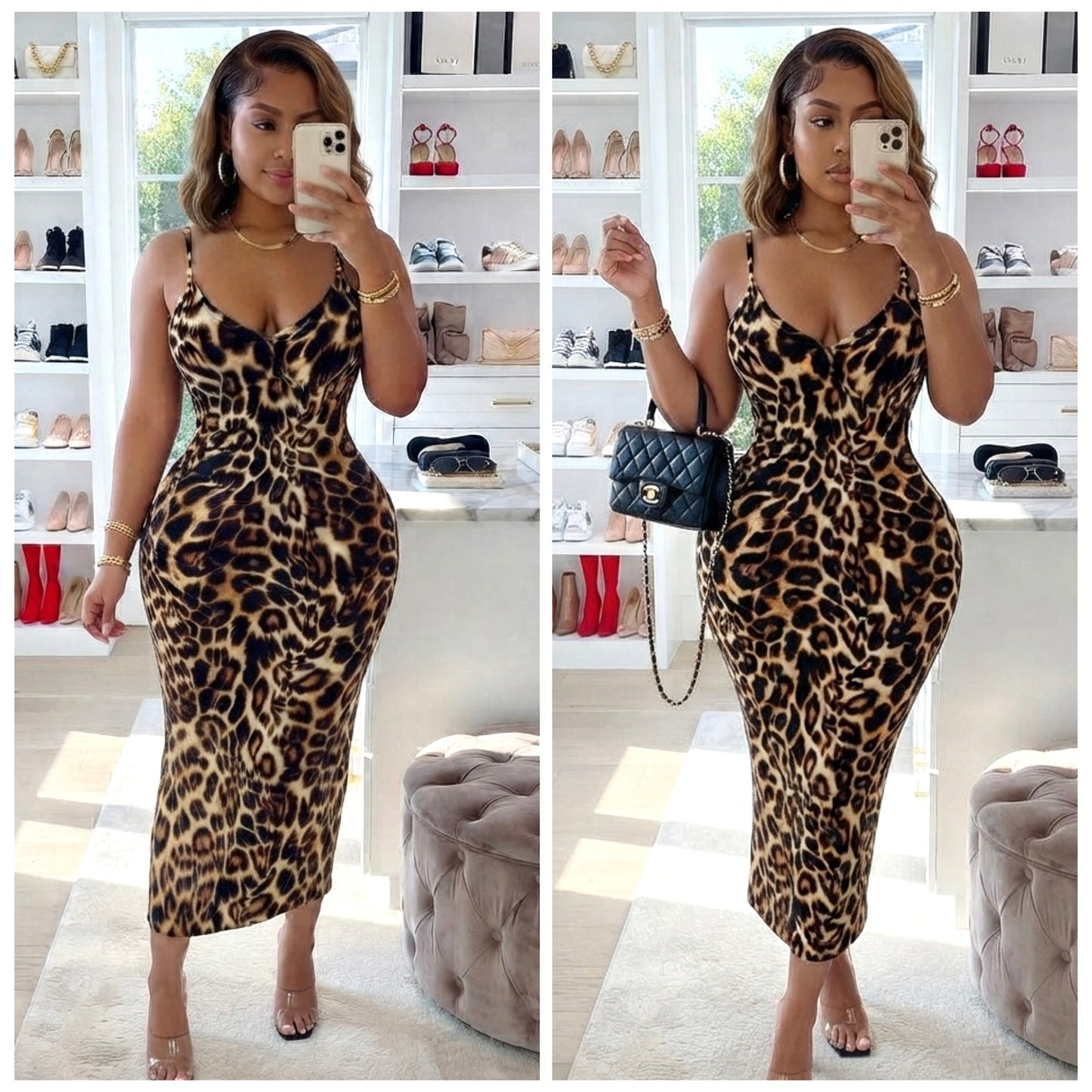 “Fierce” Leopard Print Spaghetti Strap Maxi Dress