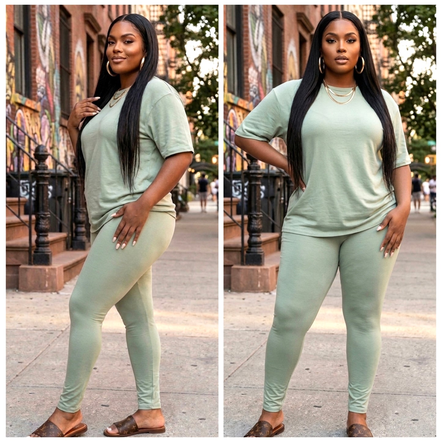 “Jojo” 2 Piece Fitted Cotton Tee Shirt & Legging Set