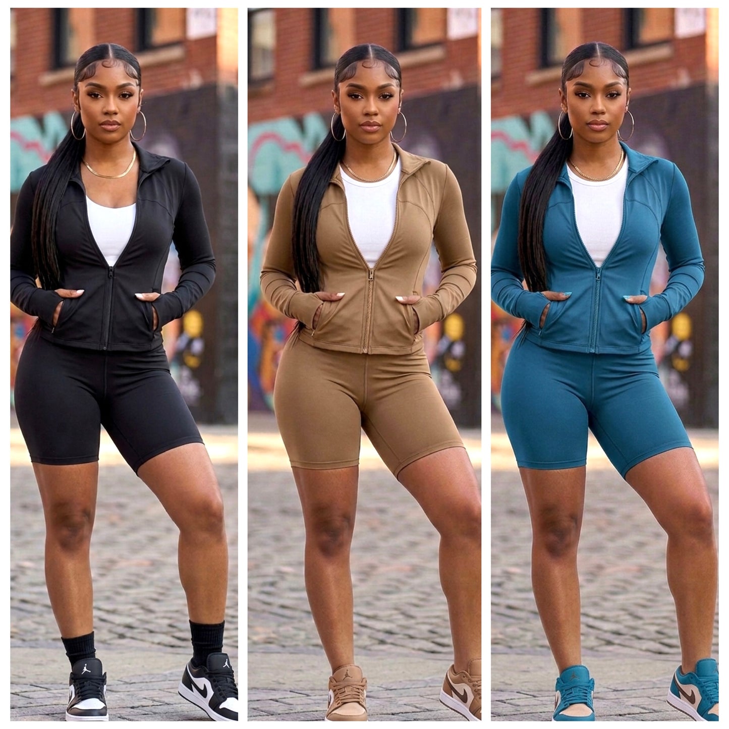 “Eve” Long Sleeve Jacket Biker Short Set