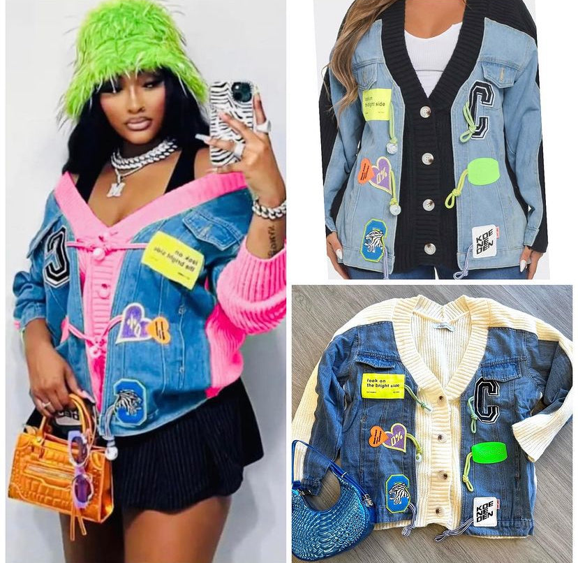 “Brat” Oversized Button Patchwork Sweater Cardigan