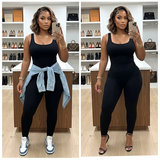 “Nina” Black Tank Sleeveless Jumpsuit