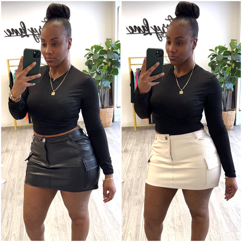 Faux Leather Cargo Mini Skirt