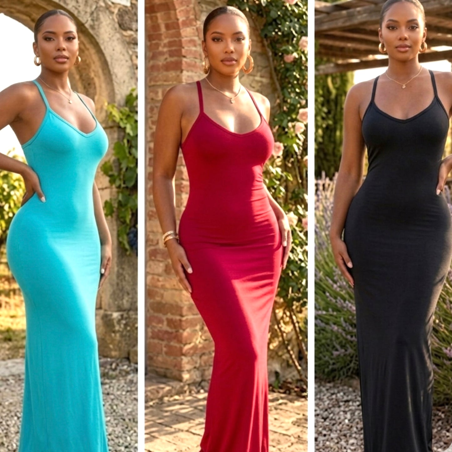 “Shawna” Spaghetti Strap Racer Back Cotton Maxi Dress