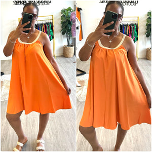 “Jenny” Orange Boho Loose Flare Babydoll Dress