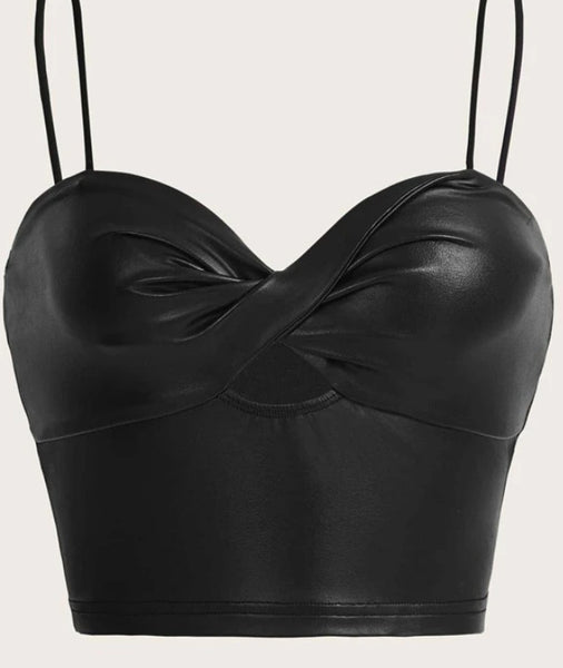 “Vegas” Out Spaghetti Strap Faux Leather Bustier Top