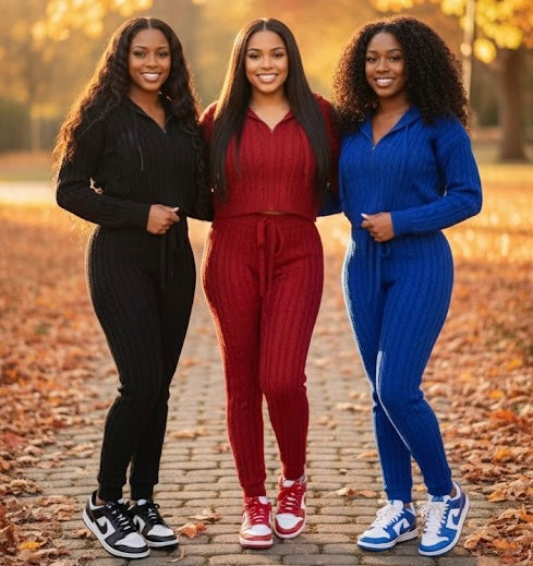 “Lyric” Cable Knit Zip Hoodie 2 Piece Sweater Set