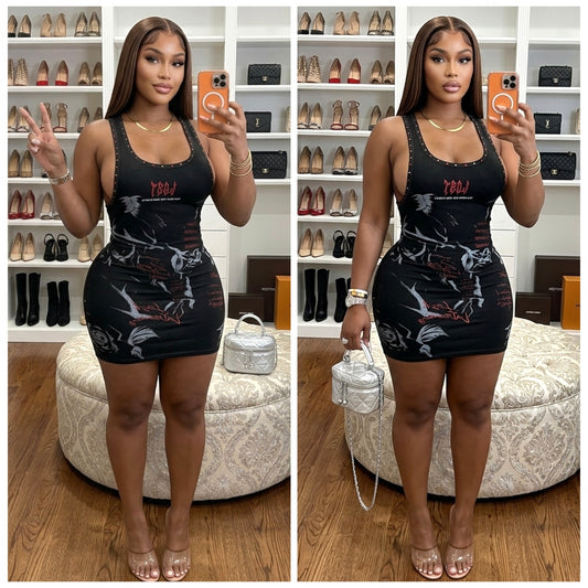 “Dark Knight” Rhinestone Studded Tank Dress