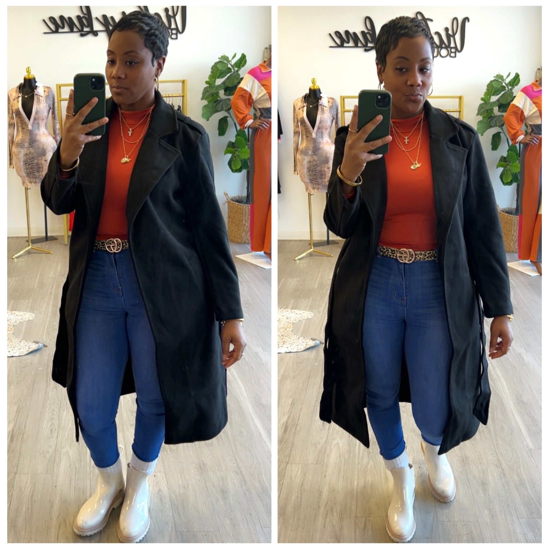 “Upper East Side” Black Belted Long Line Trench Coat