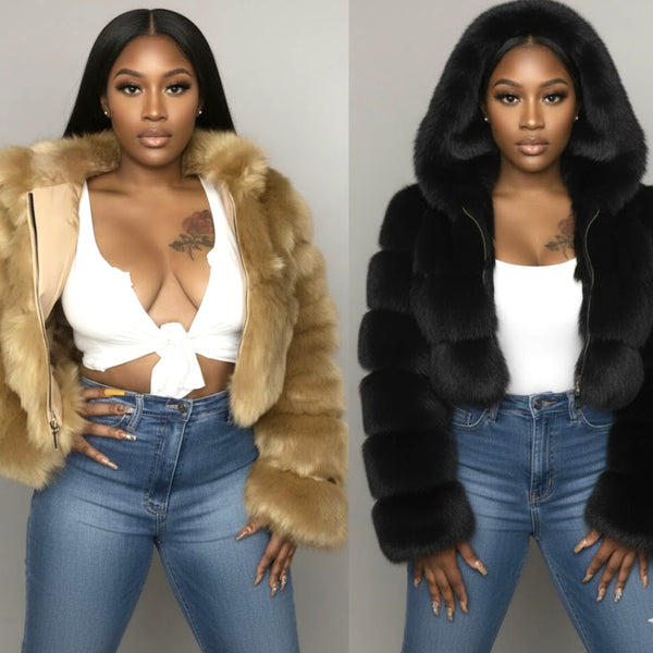 “Fur Baby” Crop Hooded Faux Fur Coat