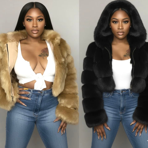 “Fur Baby” Crop Hooded Faux Fur Coat