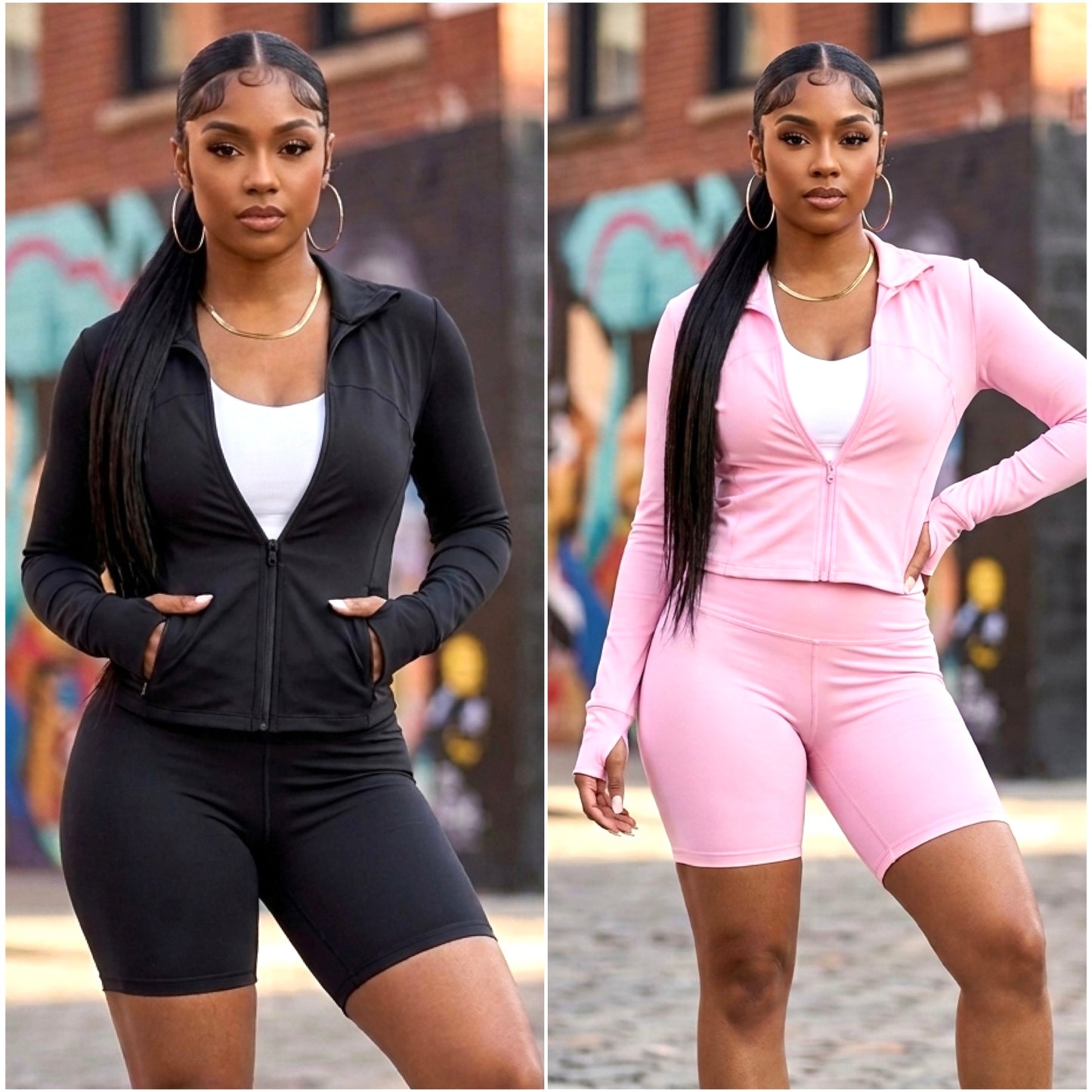 “Eve” Long Sleeve Jacket Biker Short Set