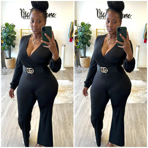 “Jenna” Black Long Sleeve Stretch Jumpsuit